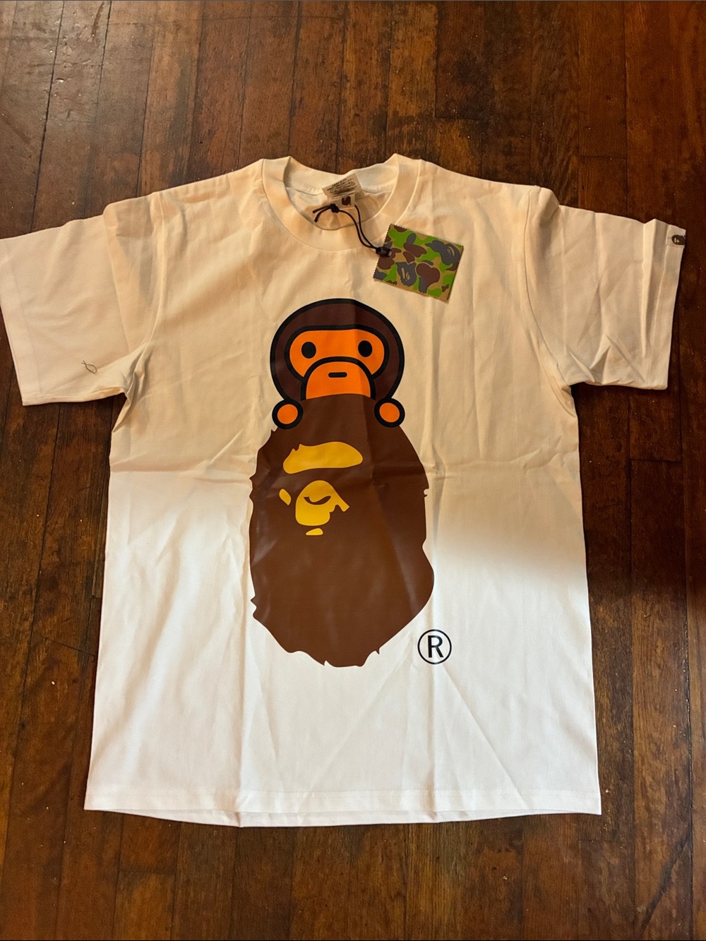 Bape White T-Shirt with Brown and Orange Ape Logo